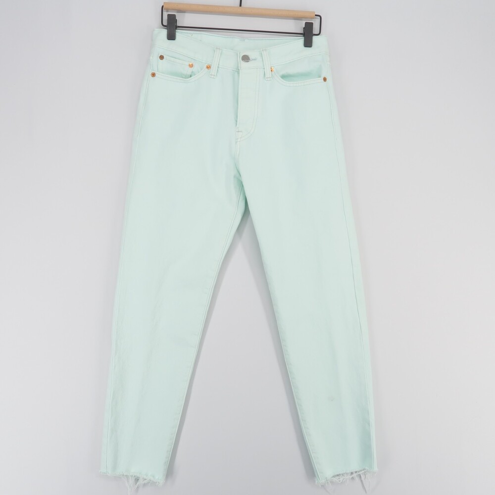 Levis Wedgie Fit Jeans Womens 27 Mint Green High Rise Button Fly Raw Hem